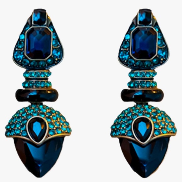 Glam, Goth, Steampunk, Victorian, Blue & Black Vintage Inspired Earrings - Picture 2 of 6